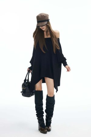 IAMXIAA Off Shoulder Long Sleeve Top with Adjustable Strap