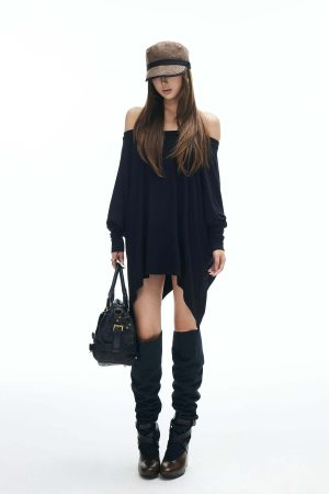 IAMXIAA Off Shoulder Long Sleeve Top with Adjustable Strap