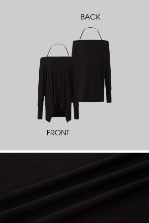 IAMXIAA Off Shoulder Long Sleeve Top with Adjustable Strap