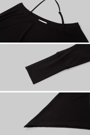 IAMXIAA Off Shoulder Long Sleeve Top with Adjustable Strap