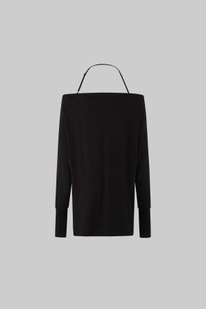 IAMXIAA Off Shoulder Long Sleeve Top with Adjustable Strap