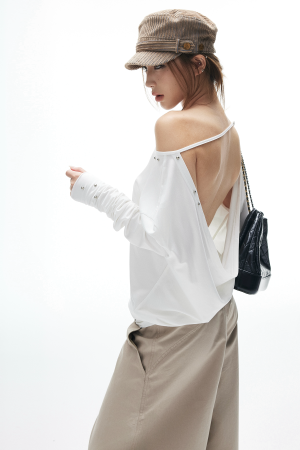 IAMXIAA Open-Back Studded Long Sleeve Top