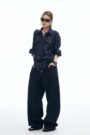 IAMXIAA Plaid Long Sleeve Shirt with Button Down Front and Tie Back Detail