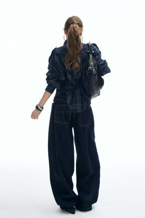 IAMXIAA Plaid Long Sleeve Shirt with Button Down Front and Tie Back Detail