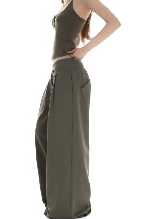 IAMXIAA Ribbed Button Tank and Wide Leg Drawstring Pants Two-Piece Set