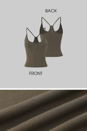 IAMXIAA Ribbed Button Tank and Wide Leg Drawstring Pants Two-Piece Set