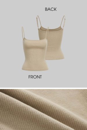 IAMXIAA Ribbed Knit Spaghetti Strap Tank Top
