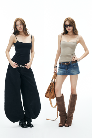 IAMXIAA Ribbed Knit Spaghetti Strap Tank Top