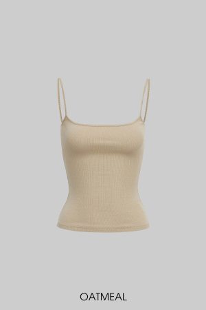 IAMXIAA Ribbed Knit Spaghetti Strap Tank Top