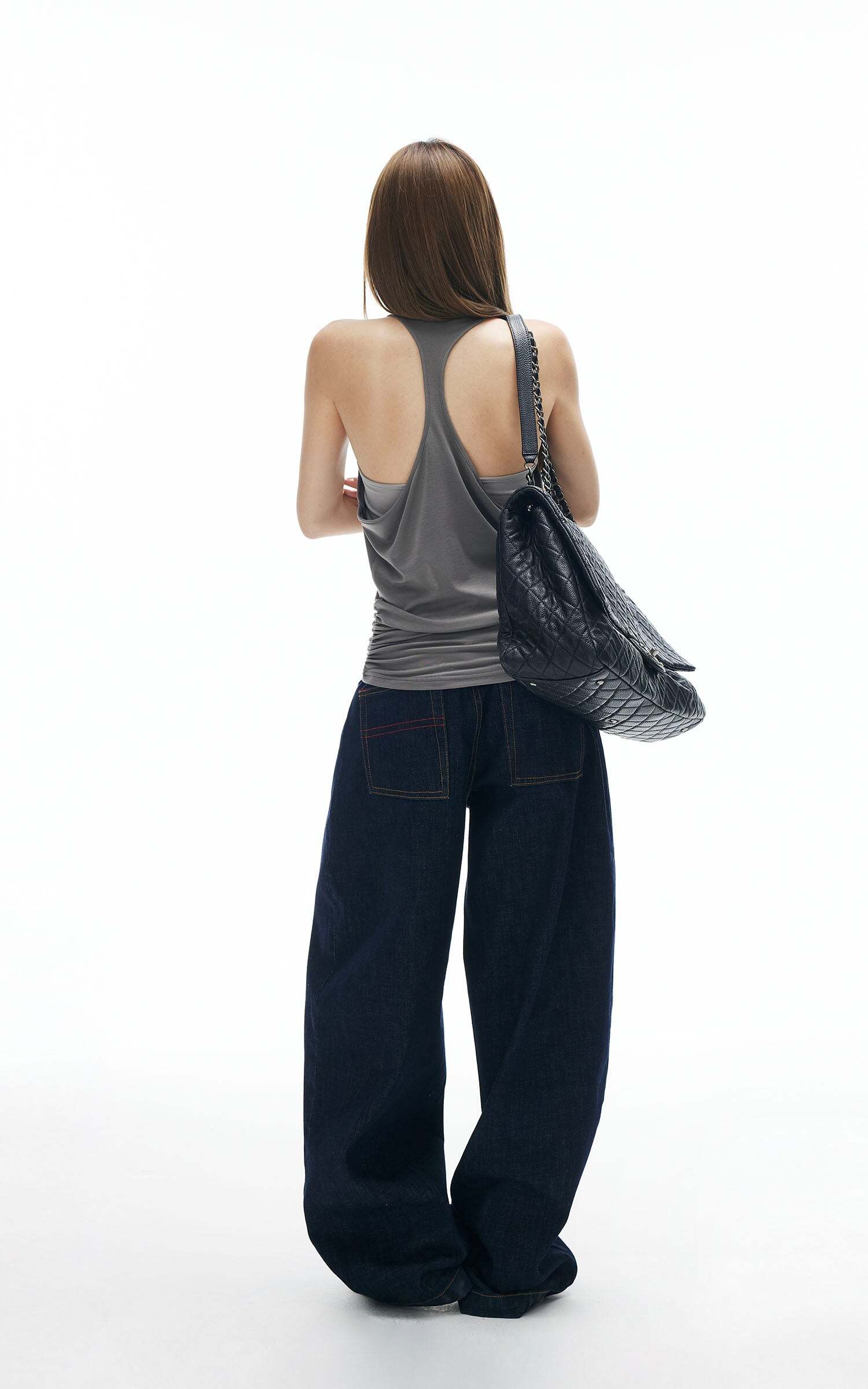 IAMXIAA Ruched Hem Layered Tank Top Double Strap Design Racerback Style IAMXIAA Ruched Hem Layered Tank Top Double Strap Design Racerback Style