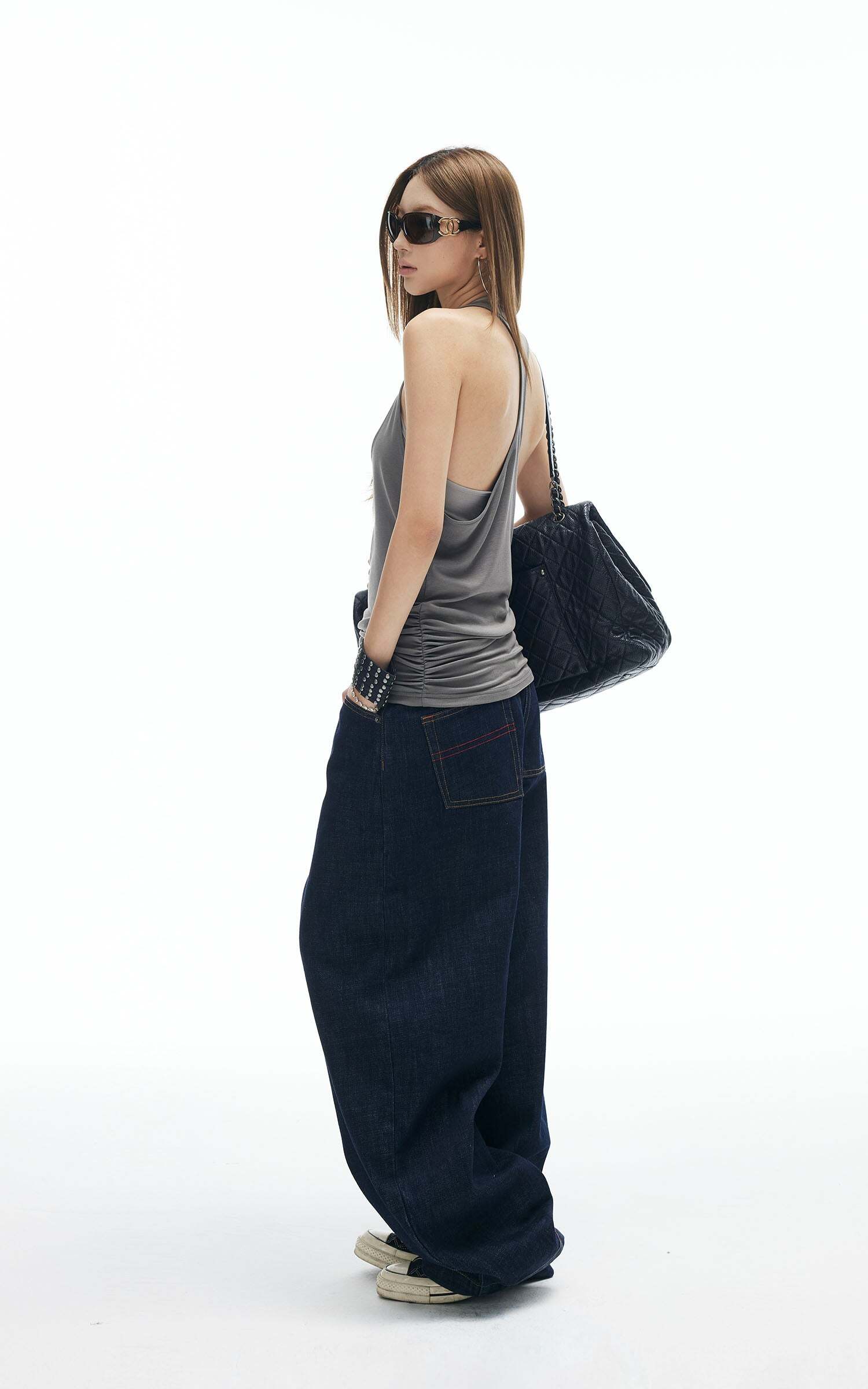 IAMXIAA Ruched Hem Layered Tank Top Double Strap Design Racerback Style IAMXIAA Ruched Hem Layered Tank Top Double Strap Design Racerback Style