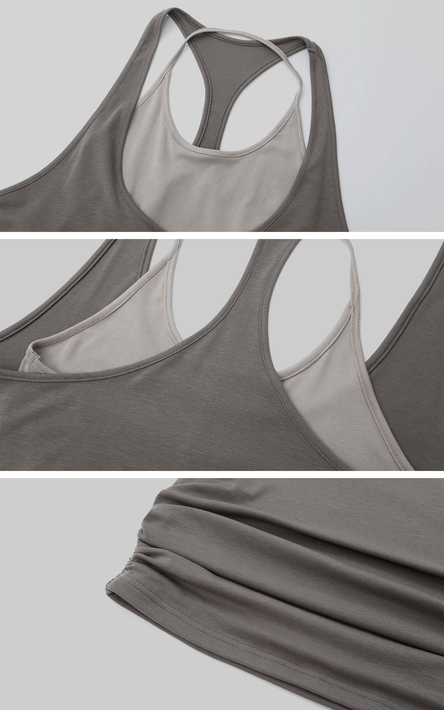 IAMXIAA Ruched Hem Layered Tank Top Double Strap Design Racerback Style IAMXIAA Ruched Hem Layered Tank Top Double Strap Design Racerback Style