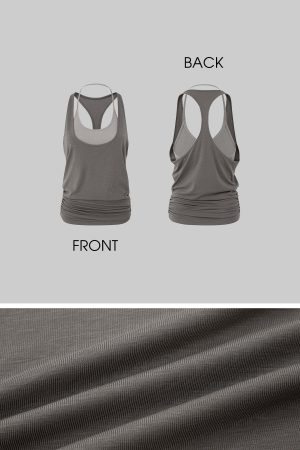 IAMXIAA Ruched Hem Layered Tank Top Double Strap Design Racerback Style