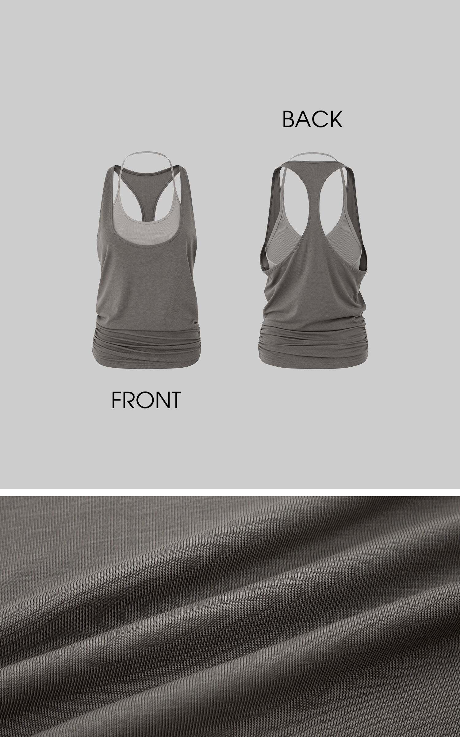 IAMXIAA Ruched Hem Layered Tank Top Double Strap Design Racerback Style IAMXIAA Ruched Hem Layered Tank Top Double Strap Design Racerback Style