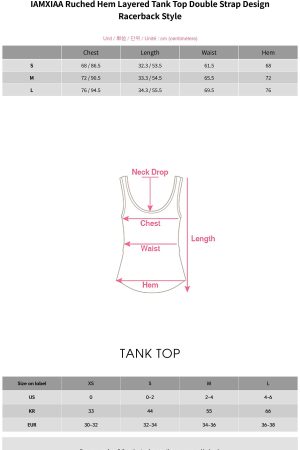 IAMXIAA Ruched Hem Layered Tank Top Double Strap Design Racerback Style