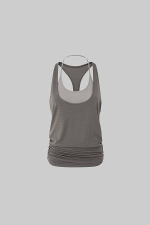 IAMXIAA Ruched Hem Layered Tank Top Double Strap Design Racerback Style
