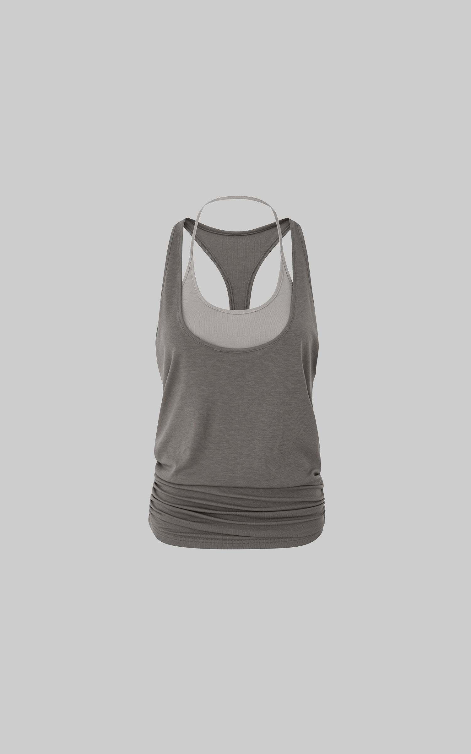 IAMXIAA Ruched Hem Layered Tank Top Double Strap Design Racerback Style IAMXIAA Ruched Hem Layered Tank Top Double Strap Design Racerback Style