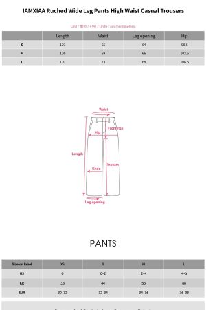 IAMXIAA Ruched Wide Leg Pants High Waist Casual Trousers