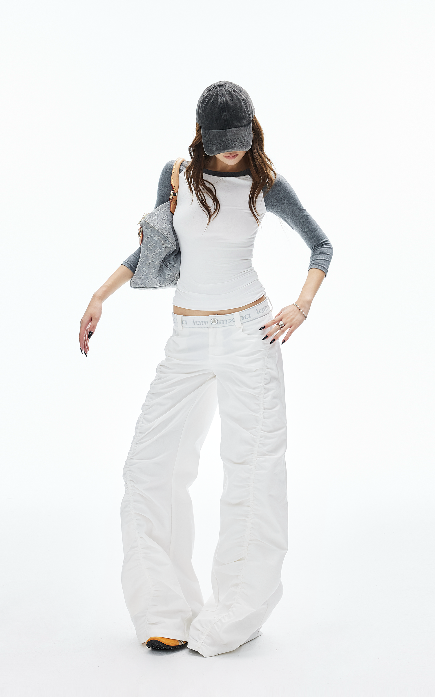 IAMXIAA Ruched Wide Leg Pants High Waist Casual Trousers IAMXIAA Ruched Wide Leg Pants High Waist Casual Trousers