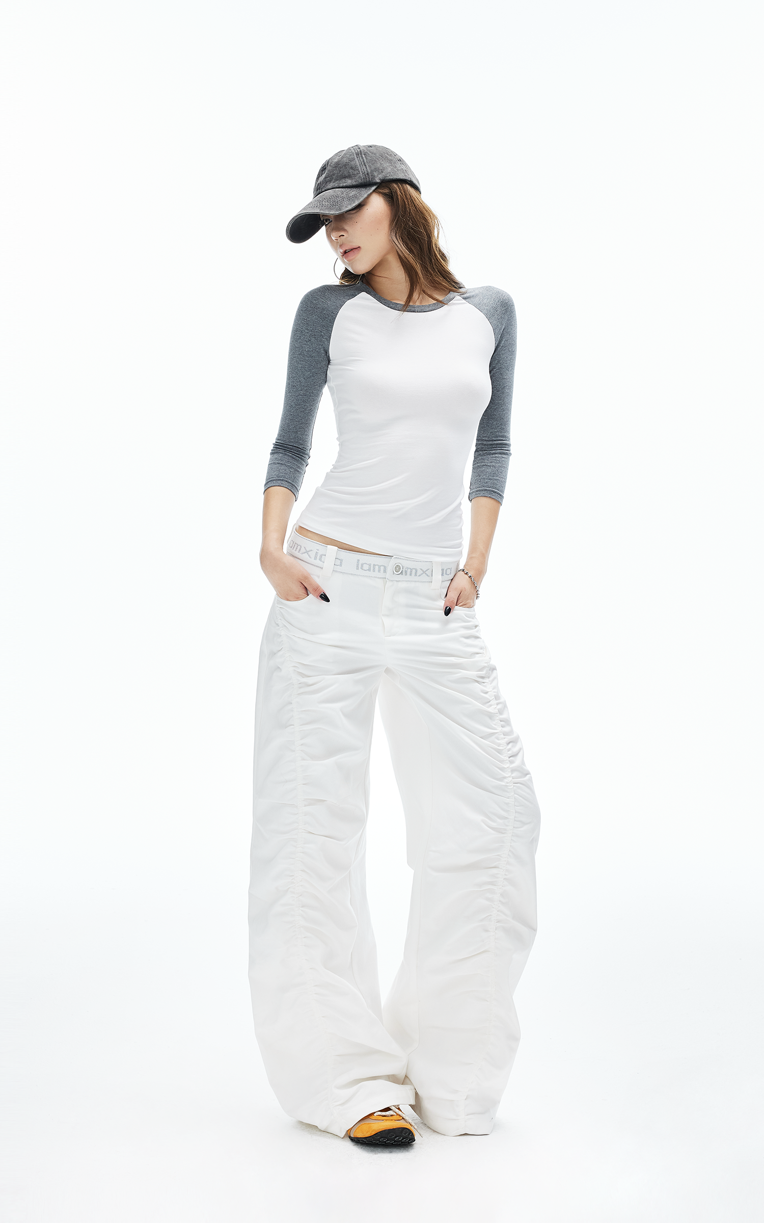 IAMXIAA Ruched Wide Leg Pants High Waist Casual Trousers IAMXIAA Ruched Wide Leg Pants High Waist Casual Trousers