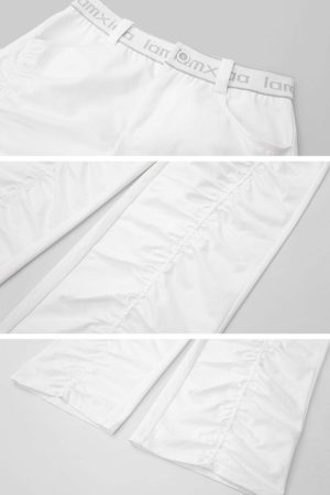 IAMXIAA Ruched Wide Leg Pants High Waist Casual Trousers