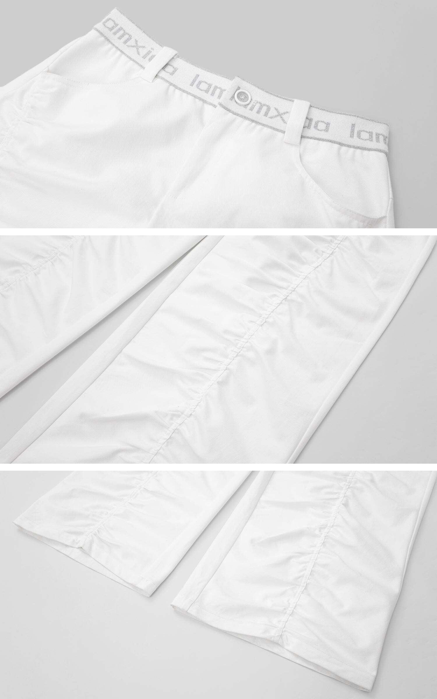 IAMXIAA Ruched Wide Leg Pants High Waist Casual Trousers IAMXIAA Ruched Wide Leg Pants High Waist Casual Trousers