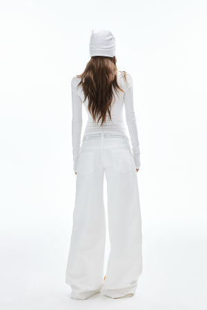 IAMXIAA Ruched Wide Leg Pants High Waist Casual Trousers