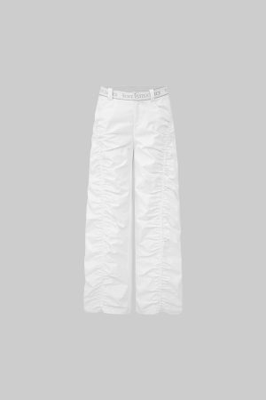 IAMXIAA Ruched Wide Leg Pants High Waist Casual Trousers