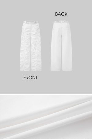 IAMXIAA Ruched Wide Leg Pants High Waist Casual Trousers