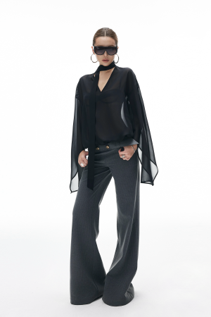 IAMXIAA Sheer Flowing Chiffon Top with Scarf Detail