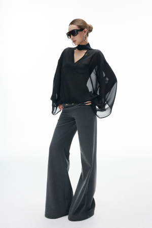 IAMXIAA Sheer Flowing Chiffon Top with Scarf Detail