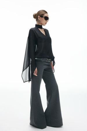 IAMXIAA Sheer Flowing Chiffon Top with Scarf Detail