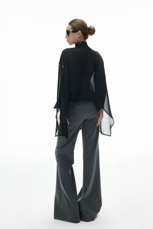 IAMXIAA Sheer Flowing Chiffon Top with Scarf Detail