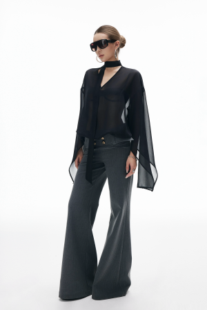 IAMXIAA Sheer Flowing Chiffon Top with Scarf Detail