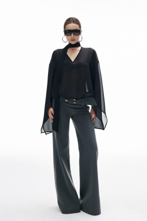 IAMXIAA Sheer Flowing Chiffon Top with Scarf Detail