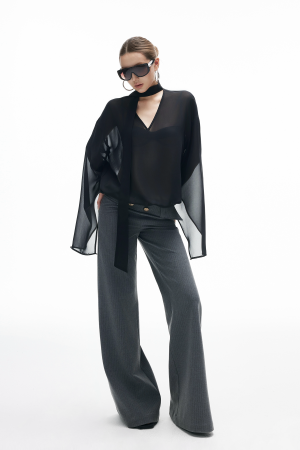 IAMXIAA Sheer Flowing Chiffon Top with Scarf Detail