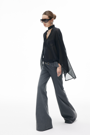 IAMXIAA Sheer Flowing Chiffon Top with Scarf Detail