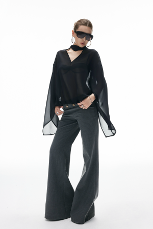 IAMXIAA Sheer Flowing Chiffon Top with Scarf Detail