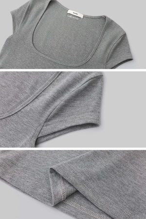 IAMXIAA Square Neck Fitted Short Sleeve T-Shirt