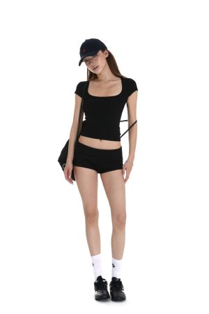 IAMXIAA Square Neck Fitted Short Sleeve T-Shirt