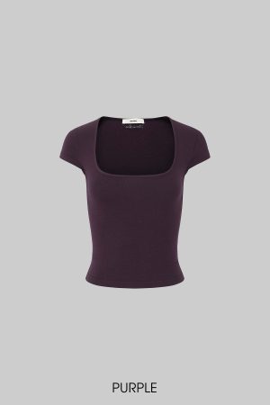 IAMXIAA Square Neck Fitted Short Sleeve T-Shirt