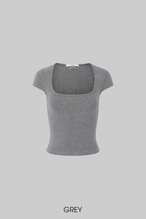 IAMXIAA Square Neck Fitted Short Sleeve T-Shirt