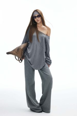 IAMXIAA Star Patch Wide Leg Sweatpants Drawstring Waist Lounge Pants