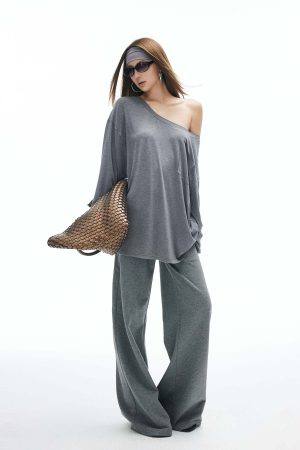 IAMXIAA Star Patch Wide Leg Sweatpants Drawstring Waist Lounge Pants