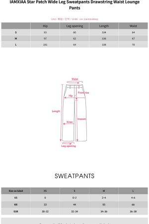 IAMXIAA Star Patch Wide Leg Sweatpants Drawstring Waist Lounge Pants