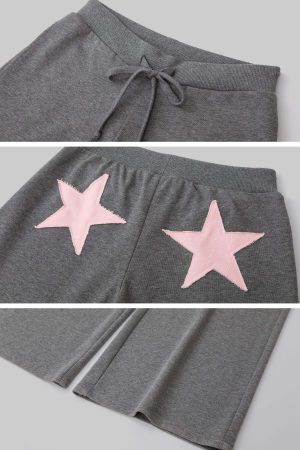 IAMXIAA Star Patch Wide Leg Sweatpants Drawstring Waist Lounge Pants