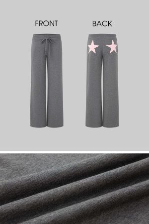 IAMXIAA Star Patch Wide Leg Sweatpants Drawstring Waist Lounge Pants