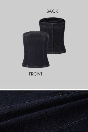 IAMXIAA Strapless Denim Top and Flared Pants Two-Piece Set