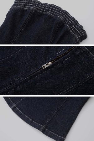 IAMXIAA Strapless Denim Top and Flared Pants Two-Piece Set