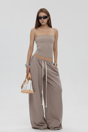 IAMXIAA Strapless Tube Top and Wide Leg Sweatpants Set Casual Streetwear Two Piece Outfit